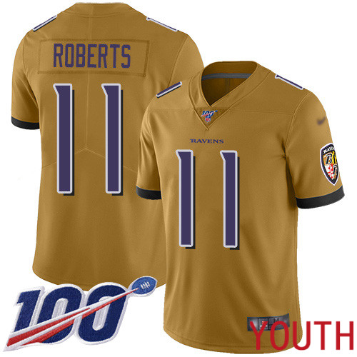 Baltimore Ravens Limited Gold Youth Seth Roberts Jersey NFL Football #11 100th Season Inverted Legend->youth nfl jersey->Youth Jersey